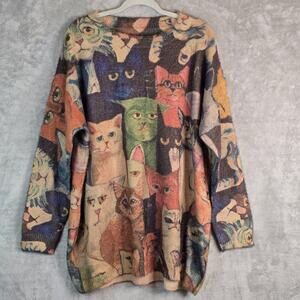 All of Cat Print Sweater Size 2X? Wool Blend Pullover Quirky Cat Lover